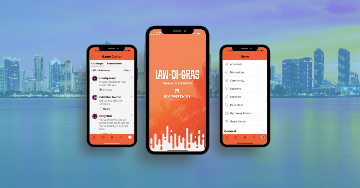 An image of three phones showing various screen of the LDG app